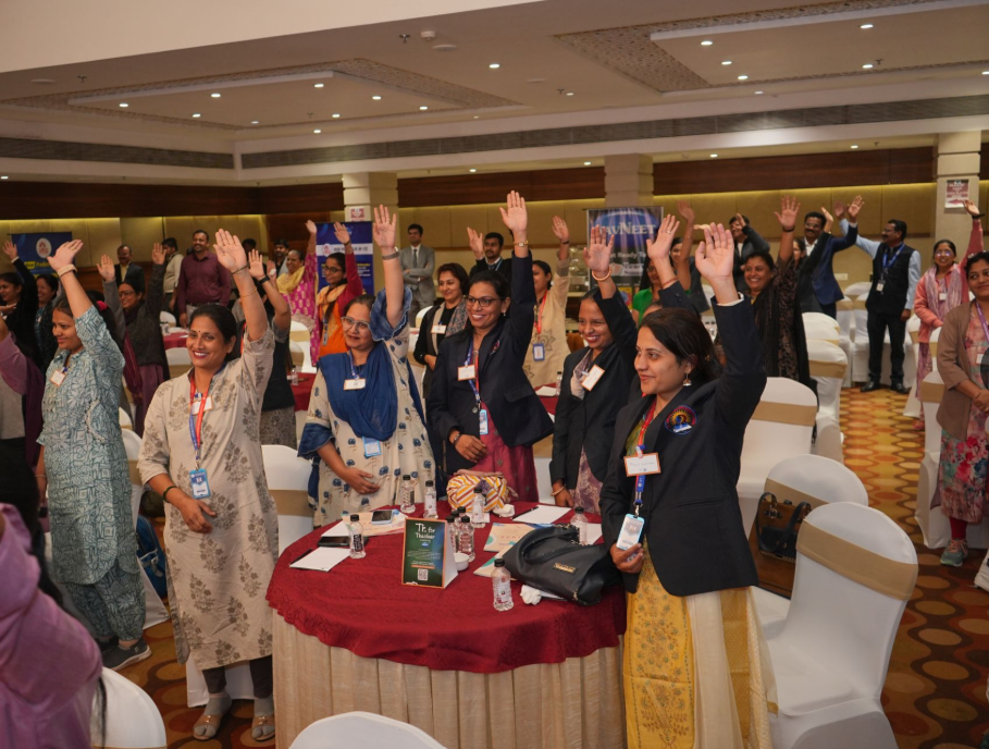 Educators raising hands